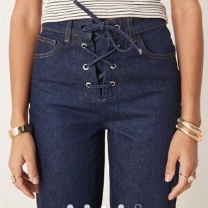 ASOS DESIGN straight leg jeans with lace-up front in indigo rinse
